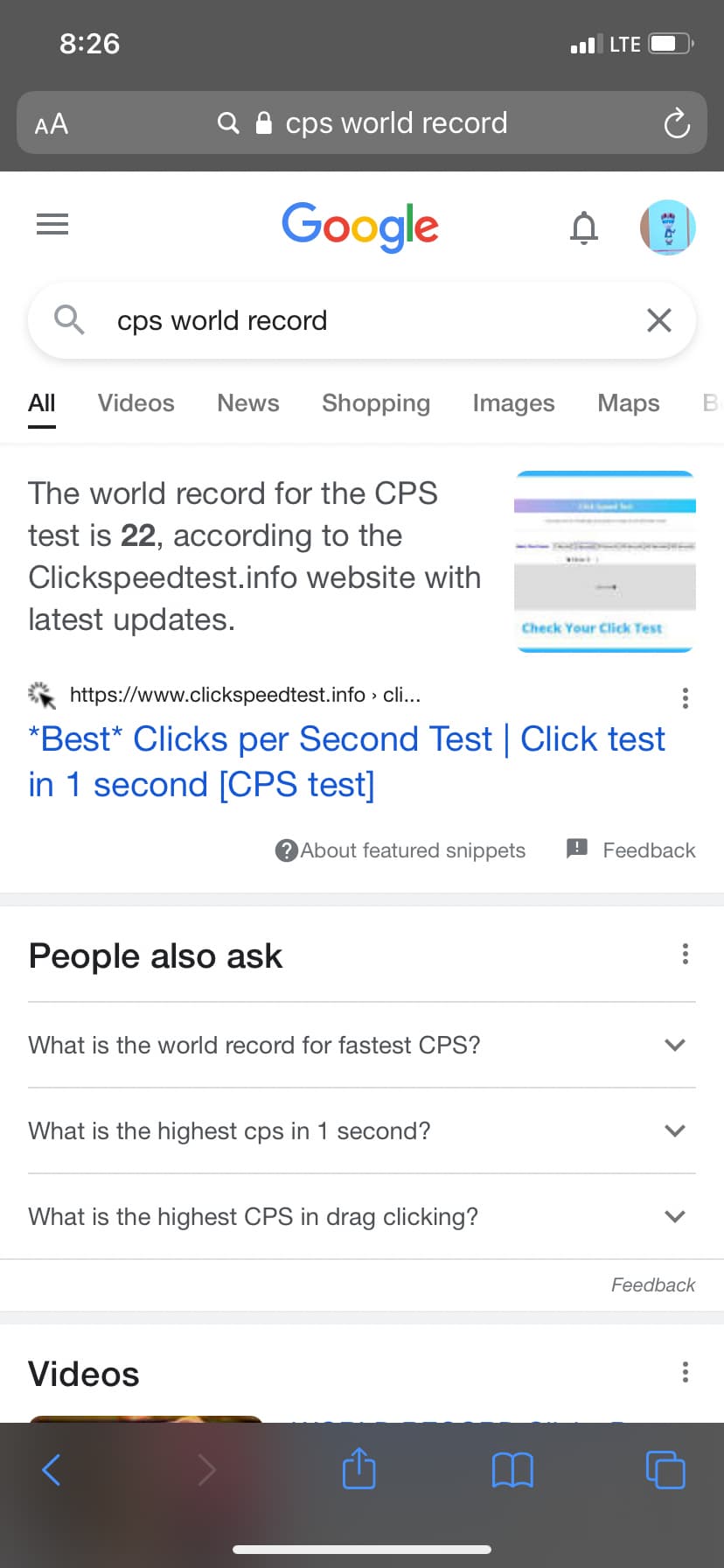 1 Second Cps test 